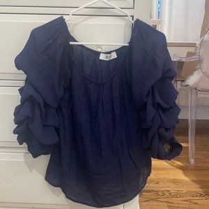 Navy off the shoulder ruffle blouse